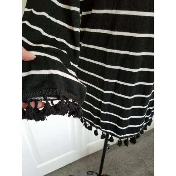 Lemon Tart Black & White Striped Top Tassel Hems Long Sleeves Women's Size Small - Picture 3 of 7